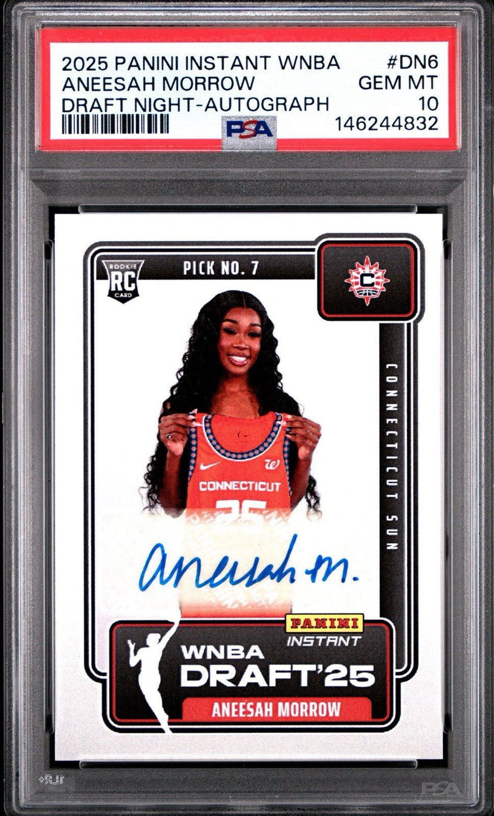 2025 Panini Instant WNBA Draft Night Aneesah Morrow #DN6 Auto Rookie PSA 10 Gem
