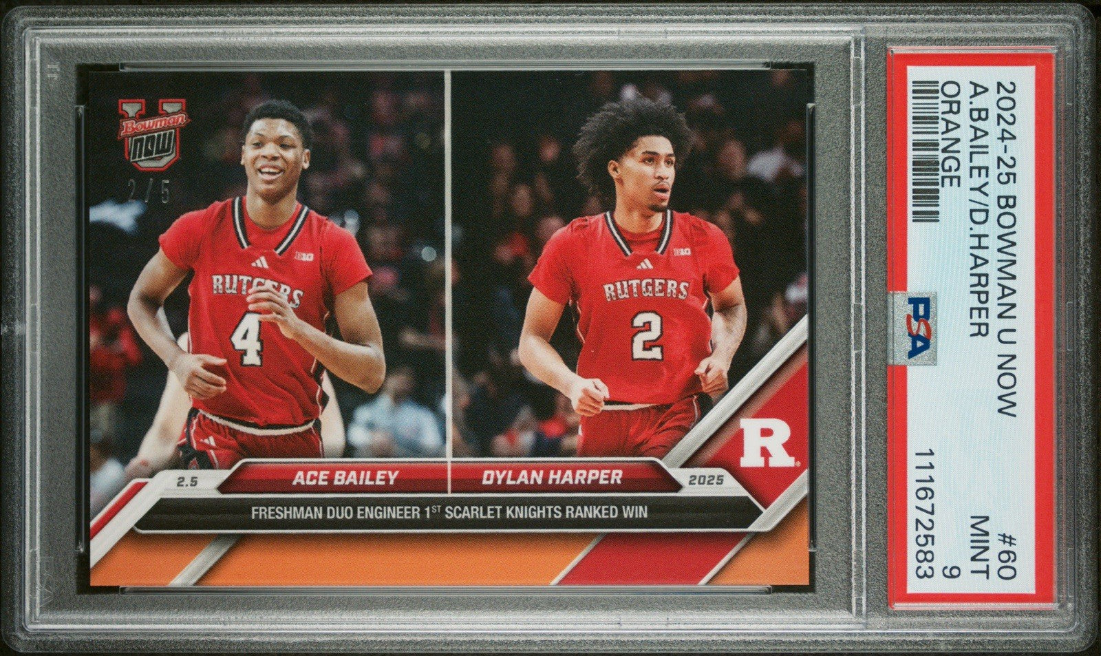 2024-25 Bowman U Now Topps #60 Ace Bailey / Dylan Harper Orange #d /5 - PSA 9