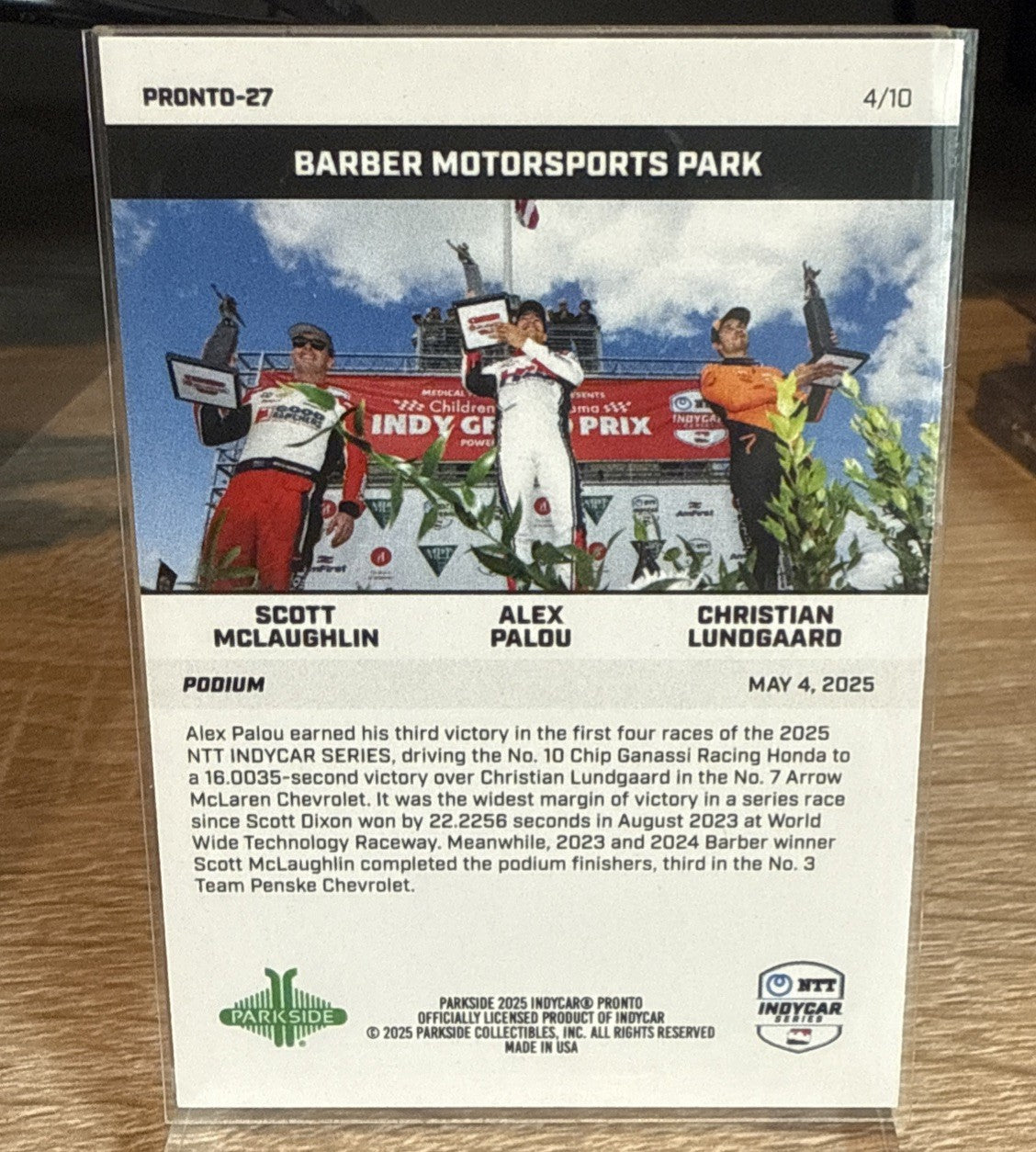 2025 PARKSIDE PRONTO SILVER #27 Barber Podium Palou/McLaughlin/Lundgaard /10