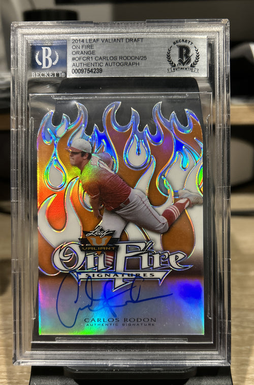 2014 Leaf Valiant On Fire Signatures Orange Prismatic /25 Carlos Rodon Auto BAS
