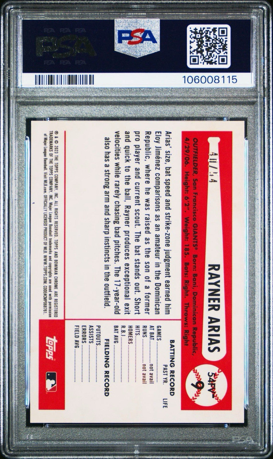 2023 Bowman Draft 1954 Flag Variation Rayner Arias Padres #d /54 PSA 9 MINT