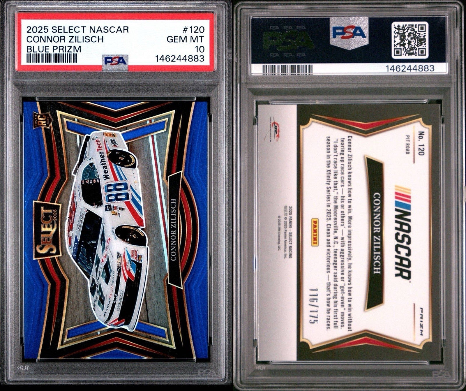 2025 Panini Select Pit Road Blue Prizm #d /175 Connor Zilisch #120 PSA 10 Gem