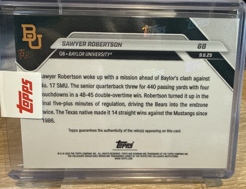 Sawyer Robertson 2025 Bowman U NOW Football 6 Black Foil 3 color Relic /10