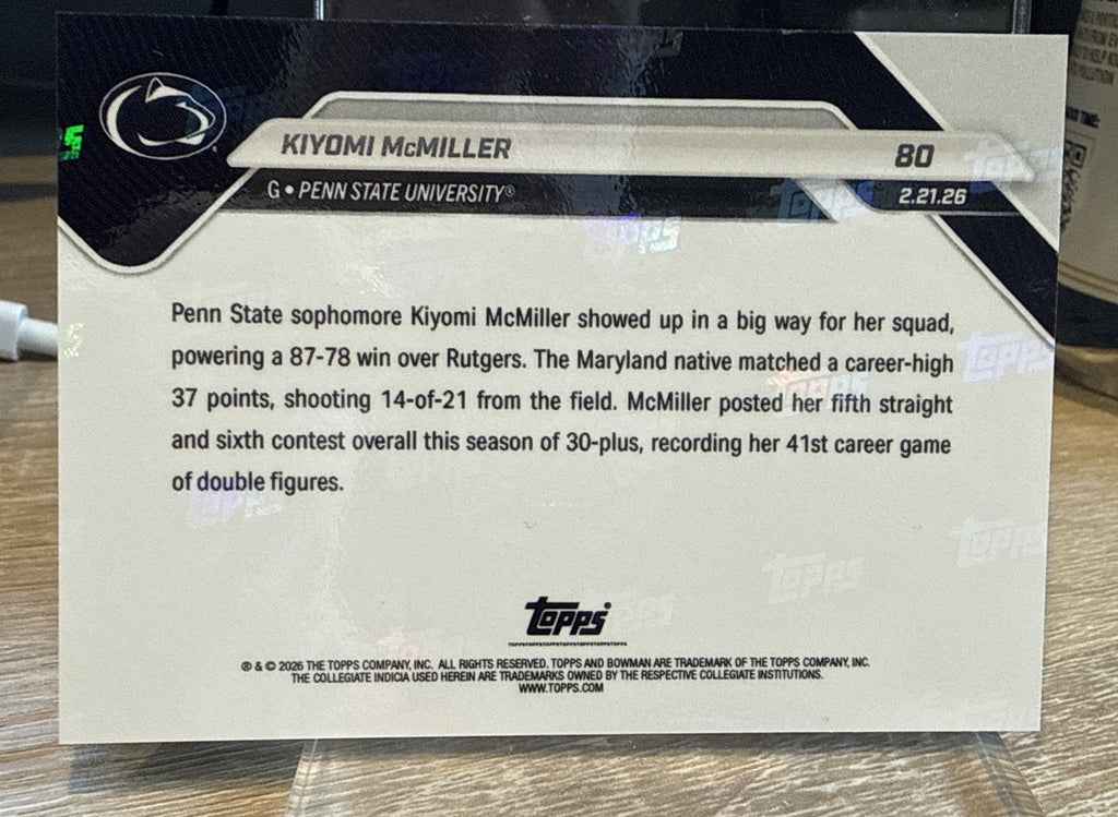 Kiyomi McMiller 2025-26 Bowman U Now #80 Gold Foil #d /50 - 5 Straight 30+ Point