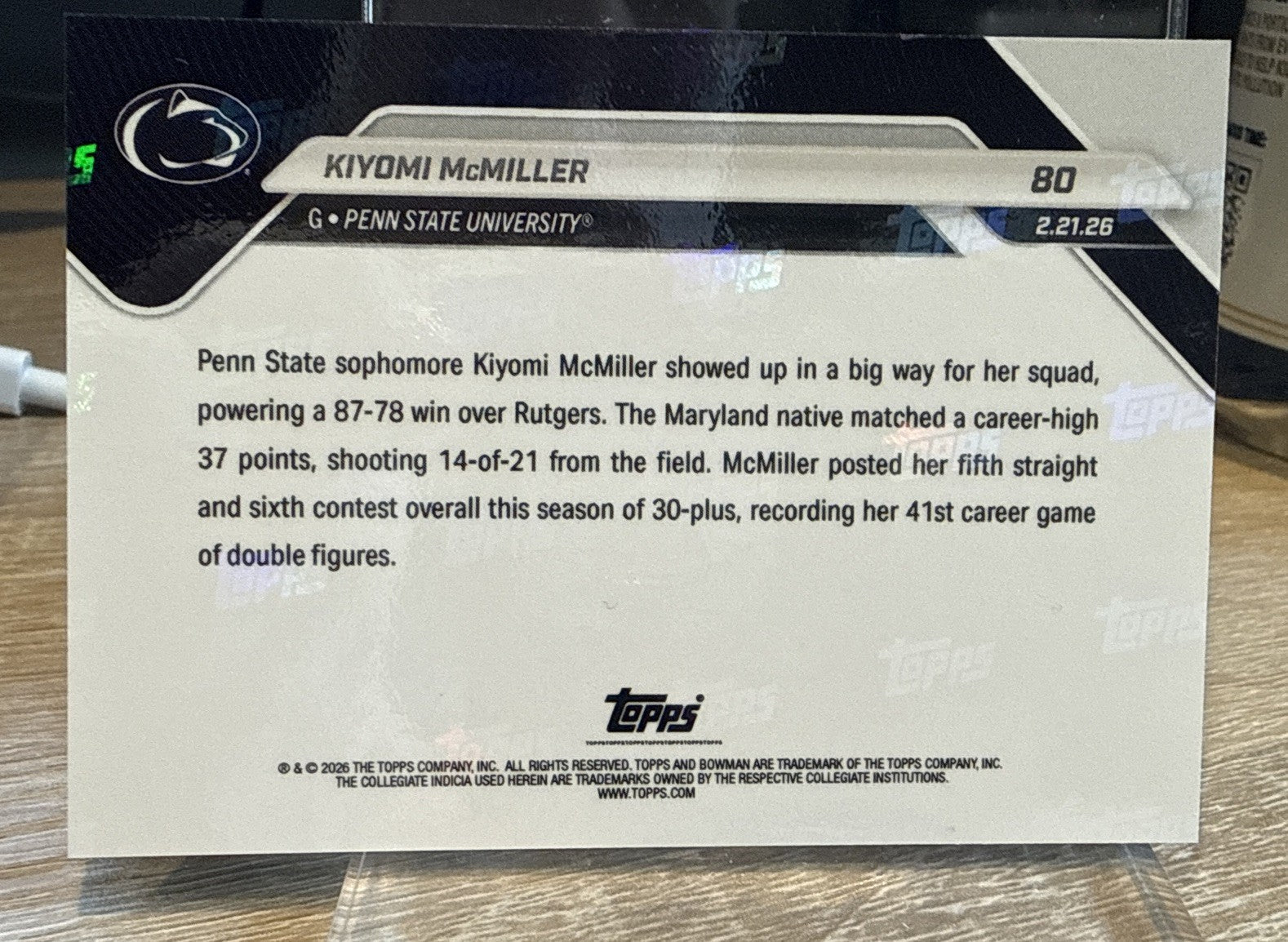 Kiyomi McMiller 2025-26 Bowman U Now #80 Gold Foil #d /50 - 5 Straight 30+ Point