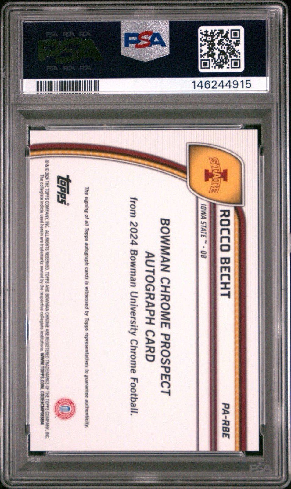 2024 Bowman U Chrome Rocco Becht Green Refractor Auto /99 PSA 10 Gem
