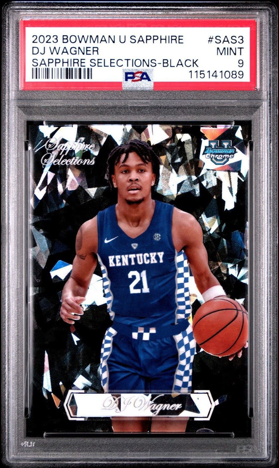2023-24 Bowman U Chrome Sapphire DJ Wagner /10 Black Sapphire Selections PSA 9