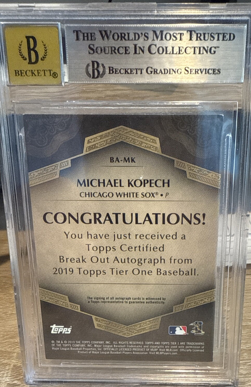 2019 Topps Tier One /200 Michael Kopech - Break Out Autographs BGS 9/Auto 10