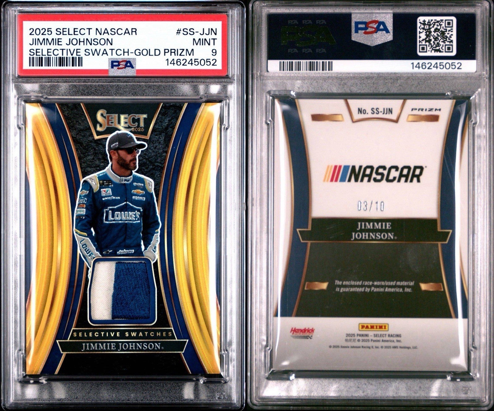 2025 Panini Select Jimmie Johnson Swatch Gold Prizm /10 - PSA 9 Mint