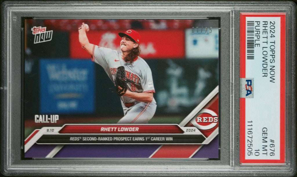Rhett Lowder Call-Up 1st Win 2024 MLB TOPPS NOW Card 676 Purple #d /25 - PSA 10