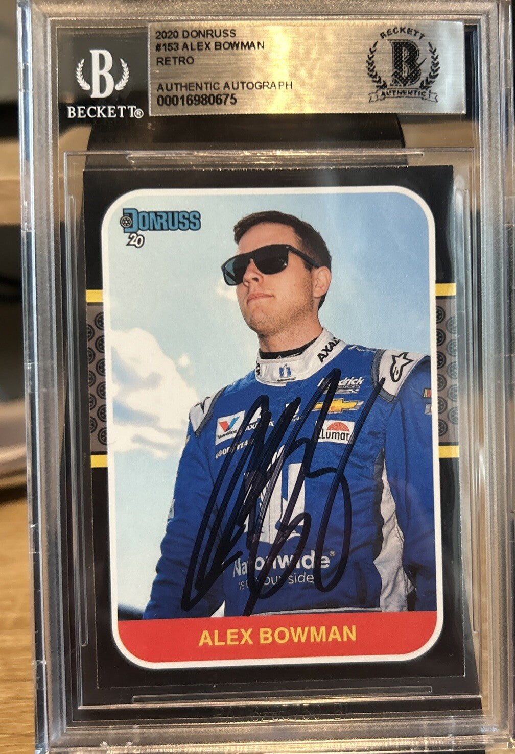 Alex Bowman SIGNED AUTOGRAPH 2020 DONRUSS #153 NASCAR BECKETT BAS Slab