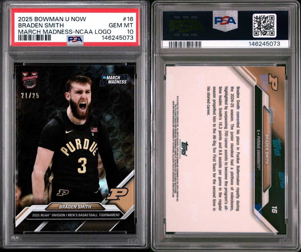 2024-25 Bowman U Now March Madness #16 Braden Smith - NCAA Logo /25 - PSA 10 Gem