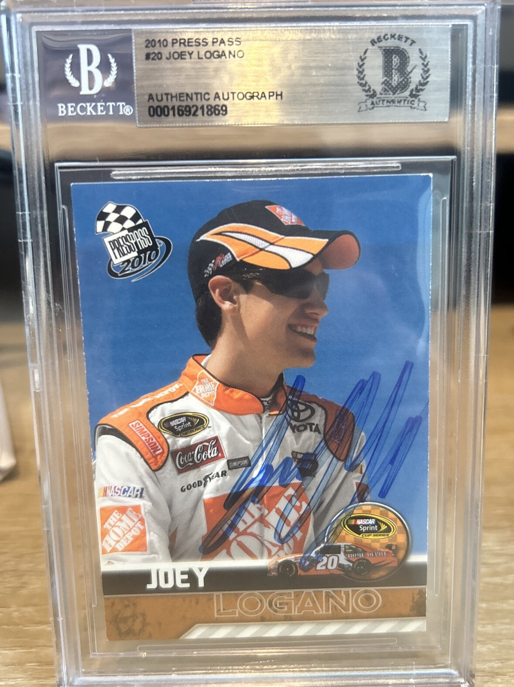 Joey Logano Signed 2010 Press Pass #20 Beckett BAS Slab