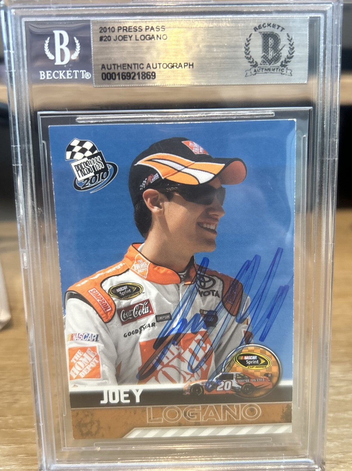 Joey Logano Signed 2010 Press Pass #20 Beckett BAS Slab