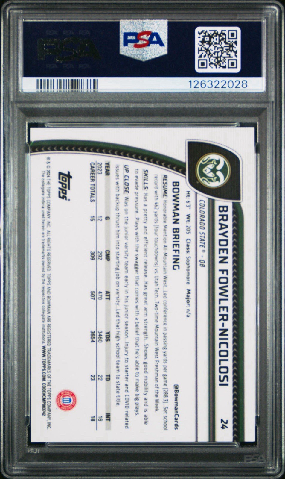 2024 BOWMAN U CHROME PROSPECT BRAYDEN FOWLER-NICOLOSI Black Refractor /10 PSA 9