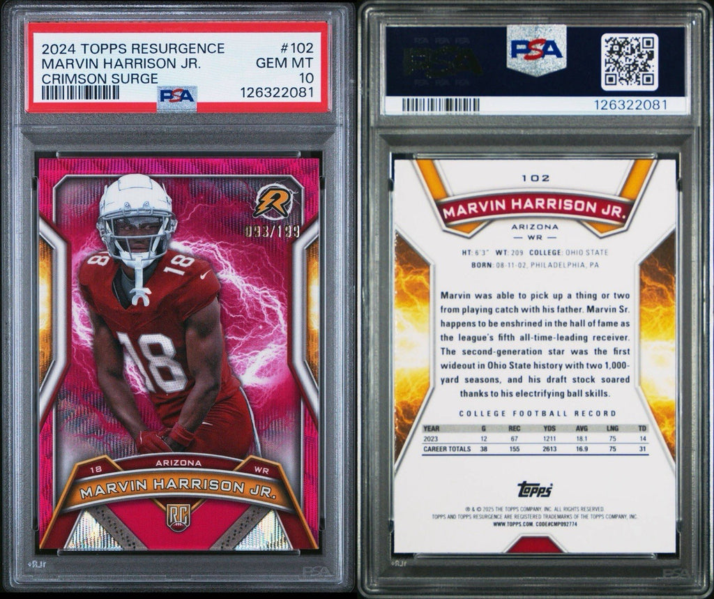 2024 Topps Resurgence Marvin Harrison Jr CRIMSON SURGE RED /199 RC PSA 10