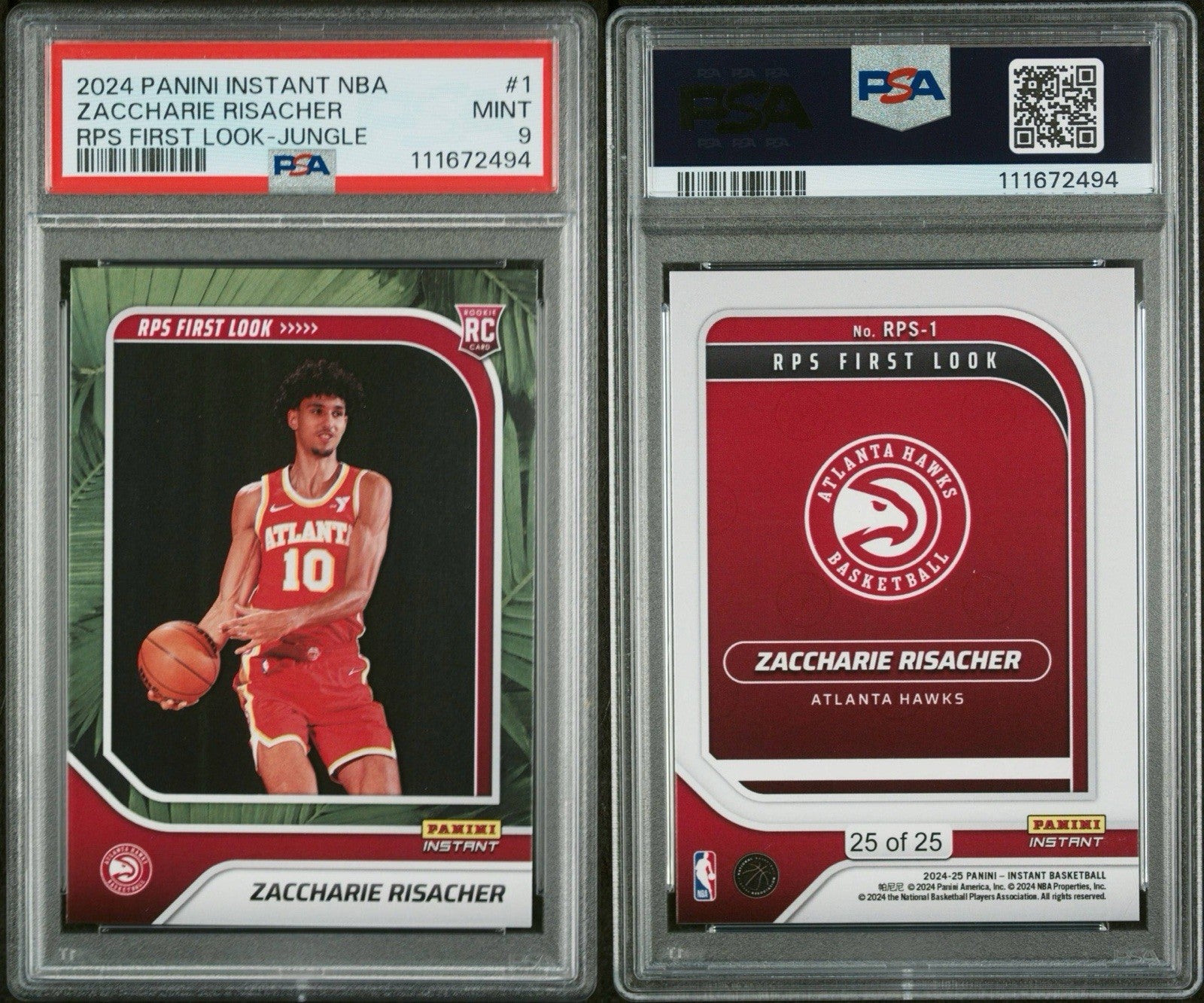 2024 PANINI INSTANT NBA RPS FIRST LOOK JUNGLE ZACCHARIE RISACHER /25 PSA 9 Mint