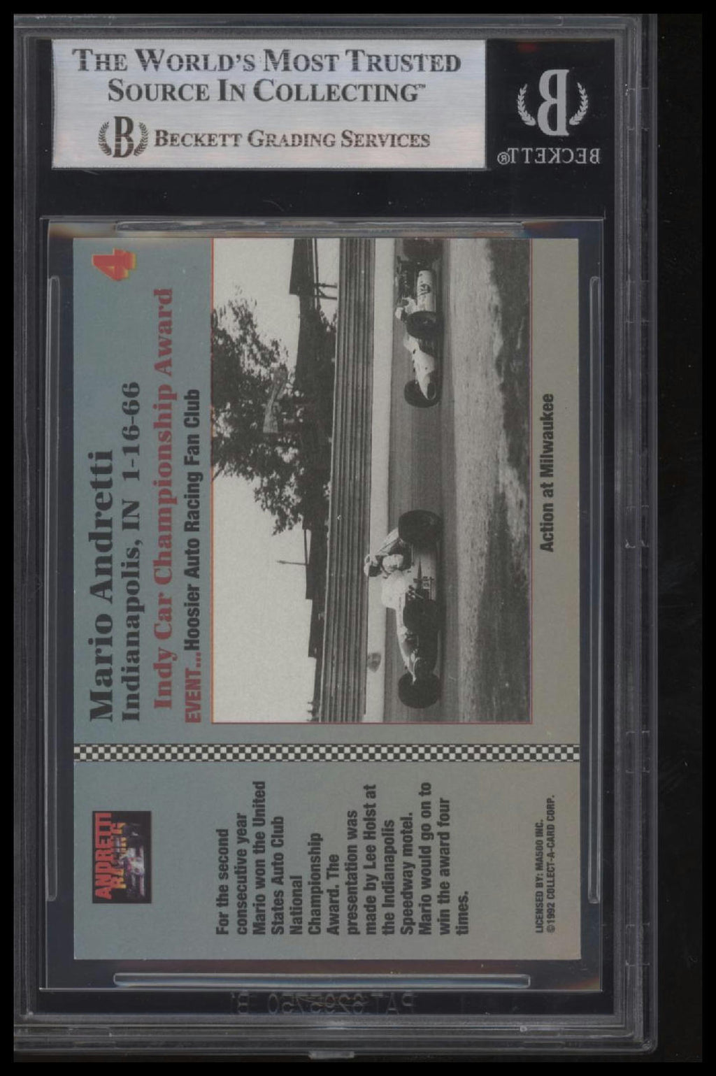 1992 Collect-a-Card Andretti Family Racing #4 Mario Andretti BAS Slab