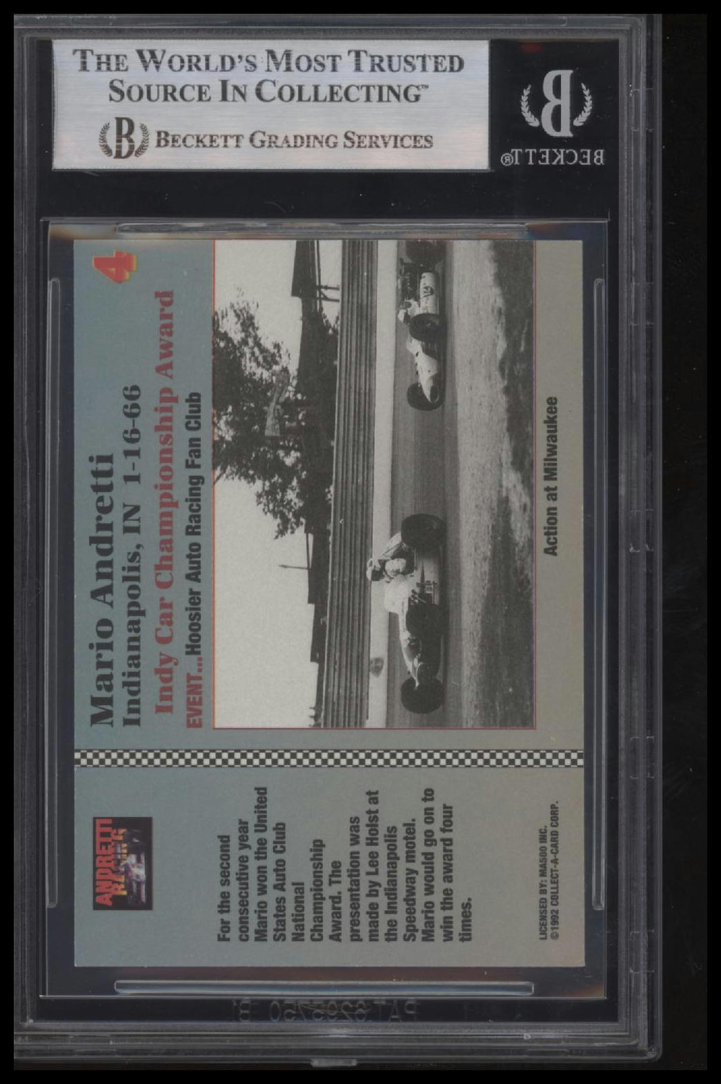 1992 Collect-a-Card Andretti Family Racing #4 Mario Andretti BAS Slab