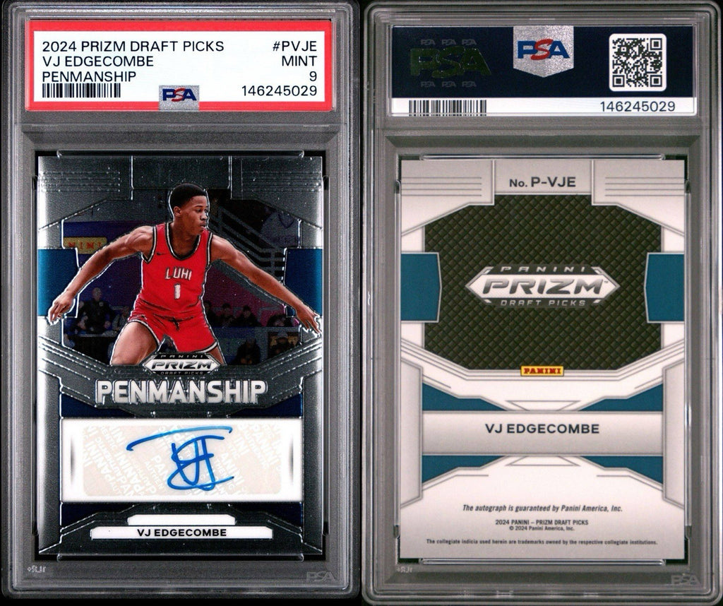 2024-25 Panini Prizm Draft Picks VJ Edgecombe Penmanship Autograph #P-VJE PSA 9