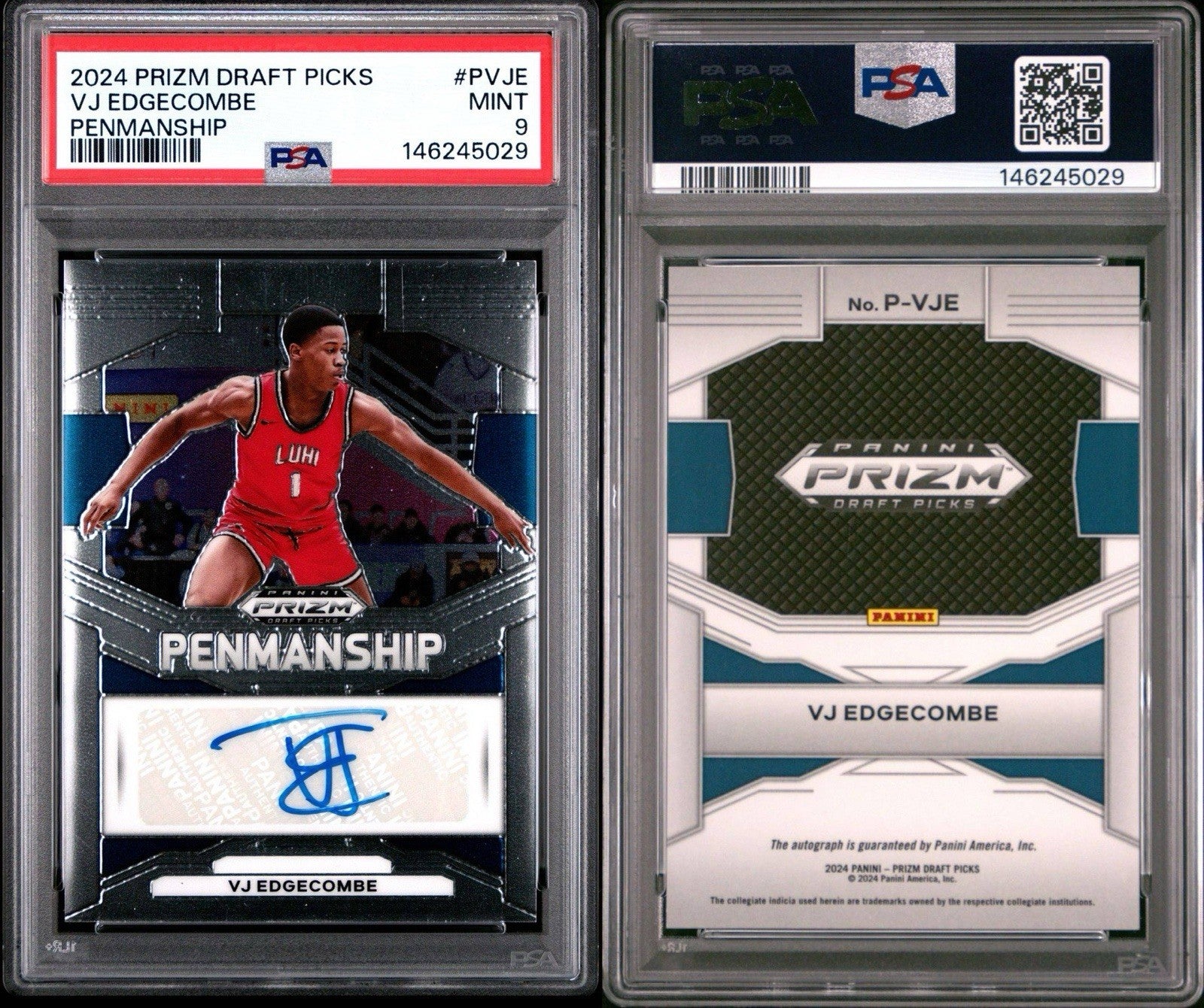 2024-25 Panini Prizm Draft Picks VJ Edgecombe Penmanship Autograph #P-VJE PSA 9