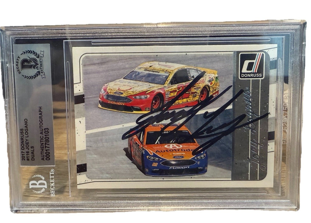 Signed Joey Logano 2017 Donruss Duals #116 - Beckett BAS Slab