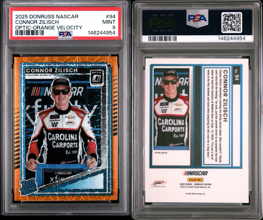 2025 Donruss Optic Connor Zilisch Orange Velocity Rated Rookie Card #94 PSA 9
