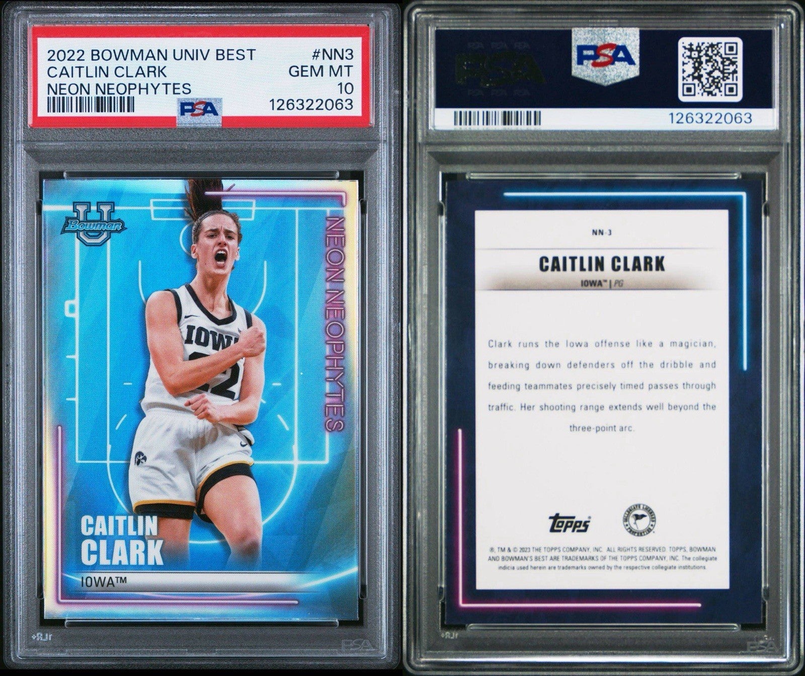 2022 Bowman University Best Neon Neophytes Caitlin Clark #NN3 PSA 10