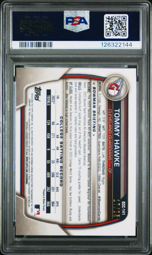 2023 1st Bowman Chrome Tommy Hawke Orange Sapphire /25 #BDC-141 PSA 9