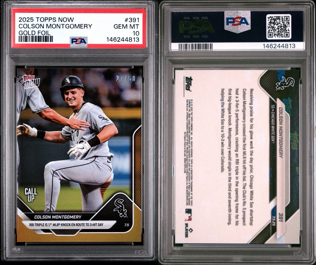 2025 Topps Now Call-Up Gold Foil #d /50 Colson Montgomery #391 PSA 10 Gem