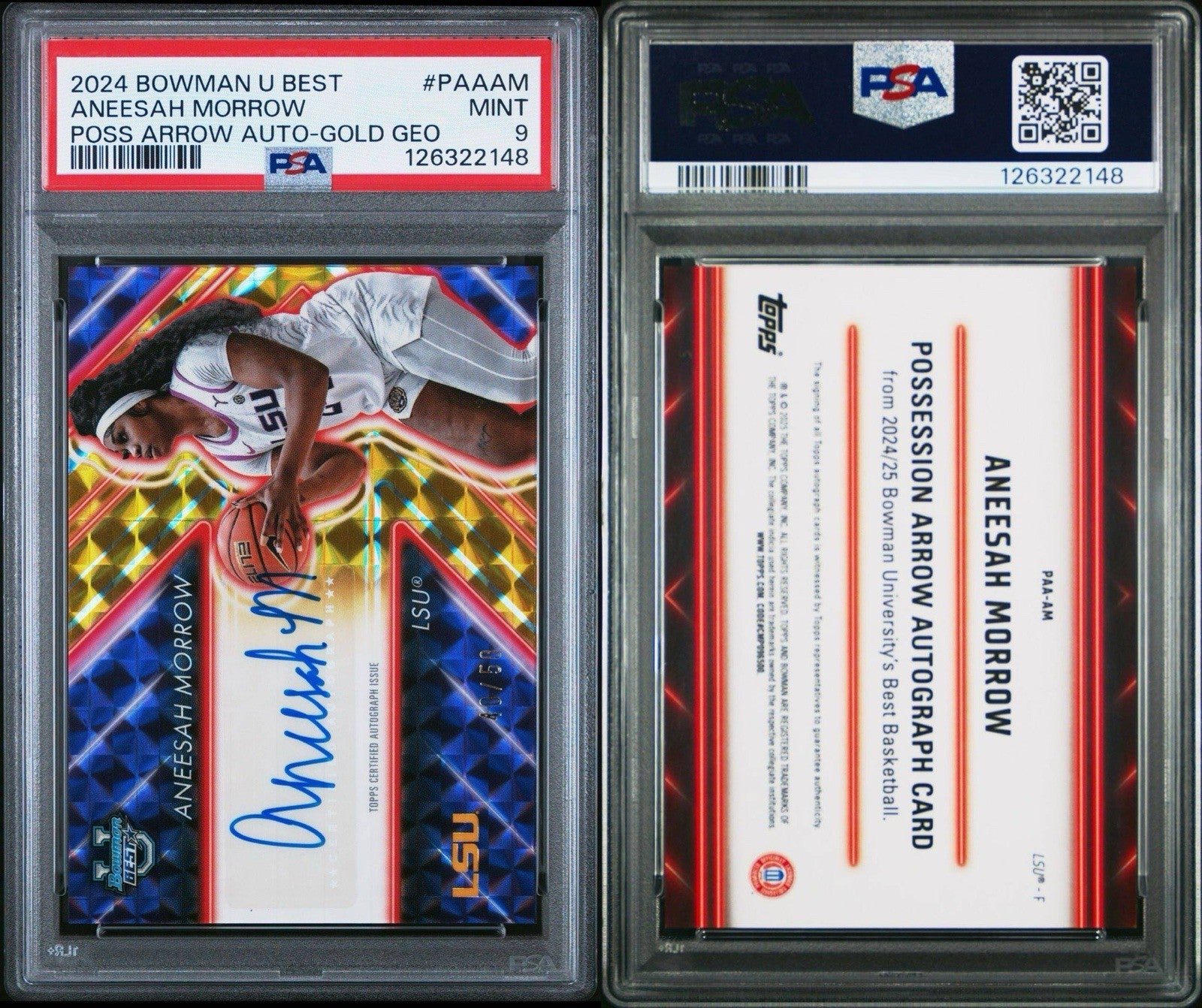 2024 Bowman's Best U #PAA-AM Aneesah Morrow Poss Arrow Auto Gold Geo /50 PSA 9
