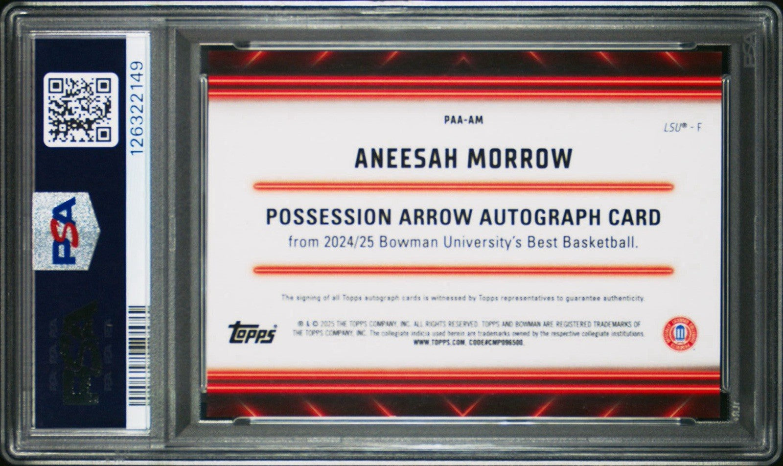 2024 Bowman's Best U #PAA-AM Aneesah Morrow Poss Arrow Auto Gold Geo /50 PSA 10