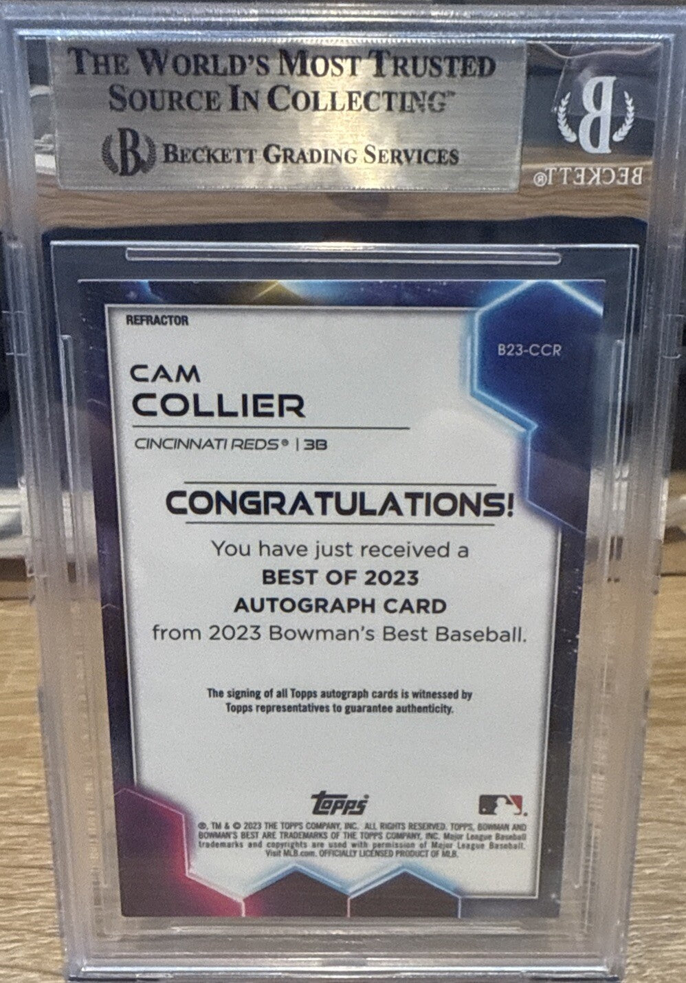 2023 Bowman's Best Refractor #B23-CCR Cam Collier Reds Auto Autograph BGS 9