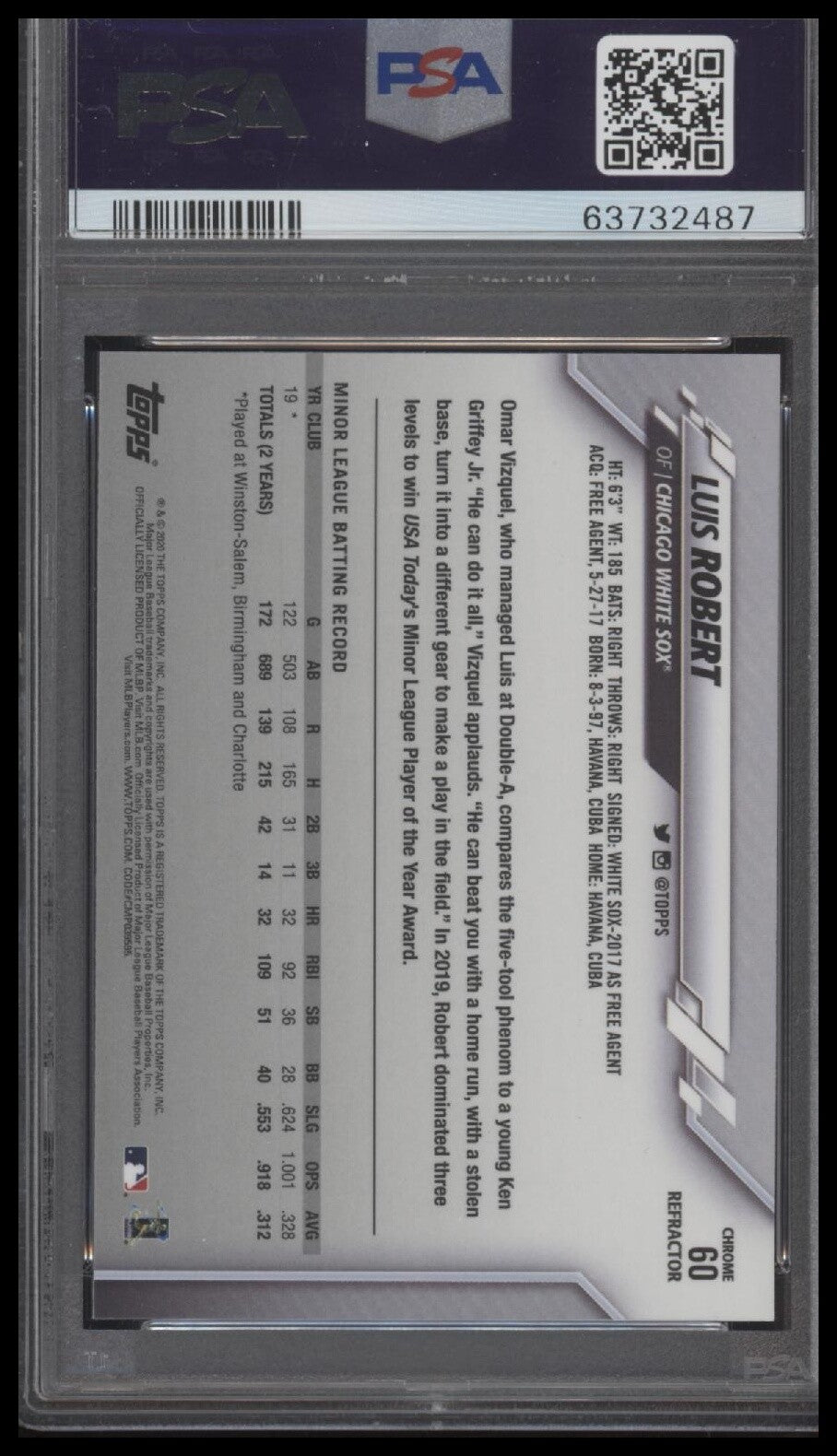 2020 Topps Chrome #60 Luis Robert Pink Refractor PSA 10
