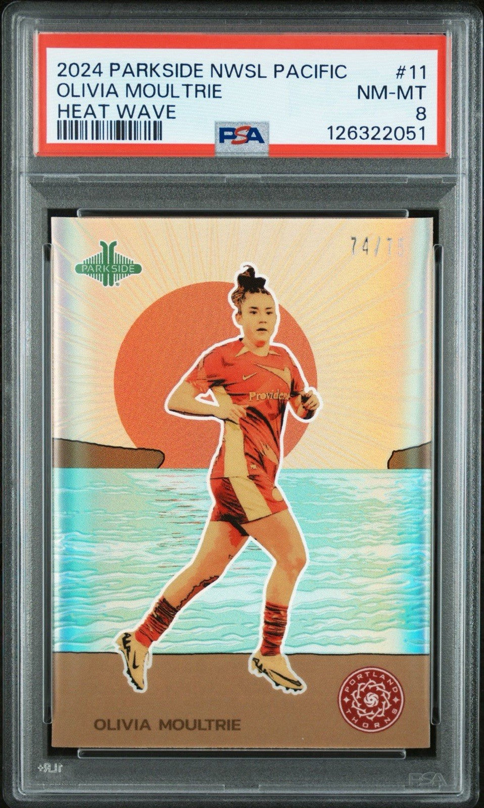 OLIVIA MOUTRIE 2024 PARKSIDE NWSL PACIFIC HEAT WAVE REFRACTOR #d /75 - PSA 8