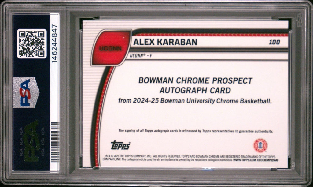 2024 Bowman Chrome U Alex Karaban #100 Reptilian Green /75 - PSA 9