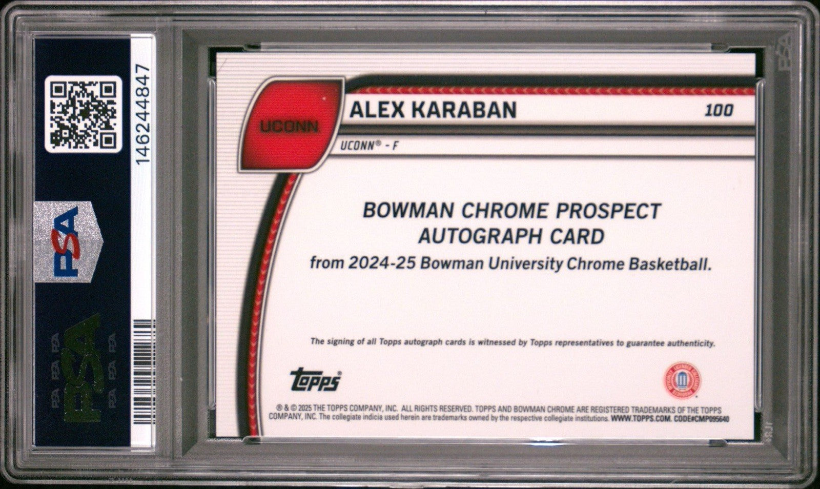 2024 Bowman Chrome U Alex Karaban #100 Reptilian Green /75 - PSA 9