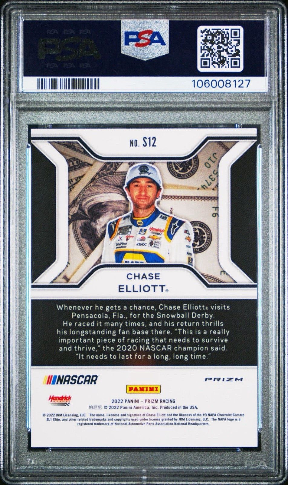 Chase Elliott 2022 Panini Prizm Racing Stacks Insert Card # S12 PSA 10 Gem Mint