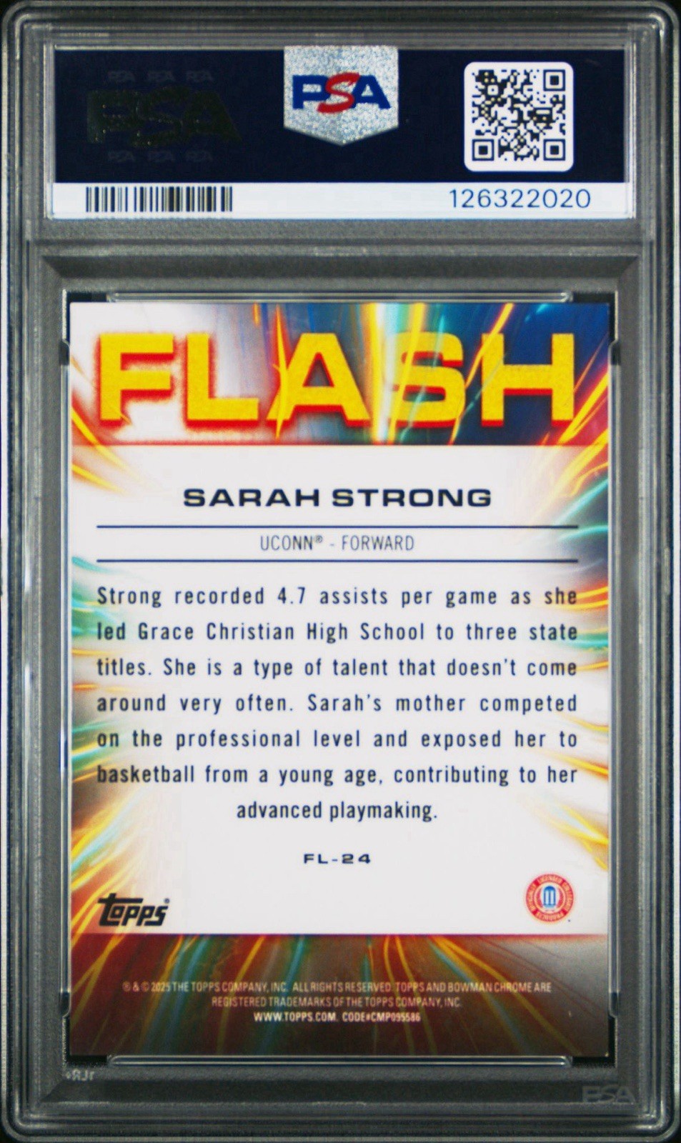 Sarah Strong 2024 Bowman Chrome U Flash #FL24 Black & White Stealth /48 PSA 8