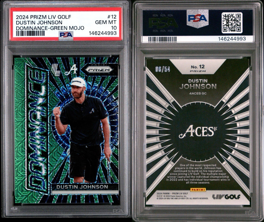 2024 Panini Prizm LIV Dustin Johnson - Dominance Green Mojo #/54 PSA 10