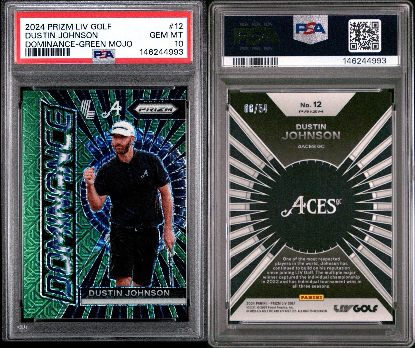 2024 Panini Prizm LIV Dustin Johnson - Dominance Green Mojo #/54 PSA 10