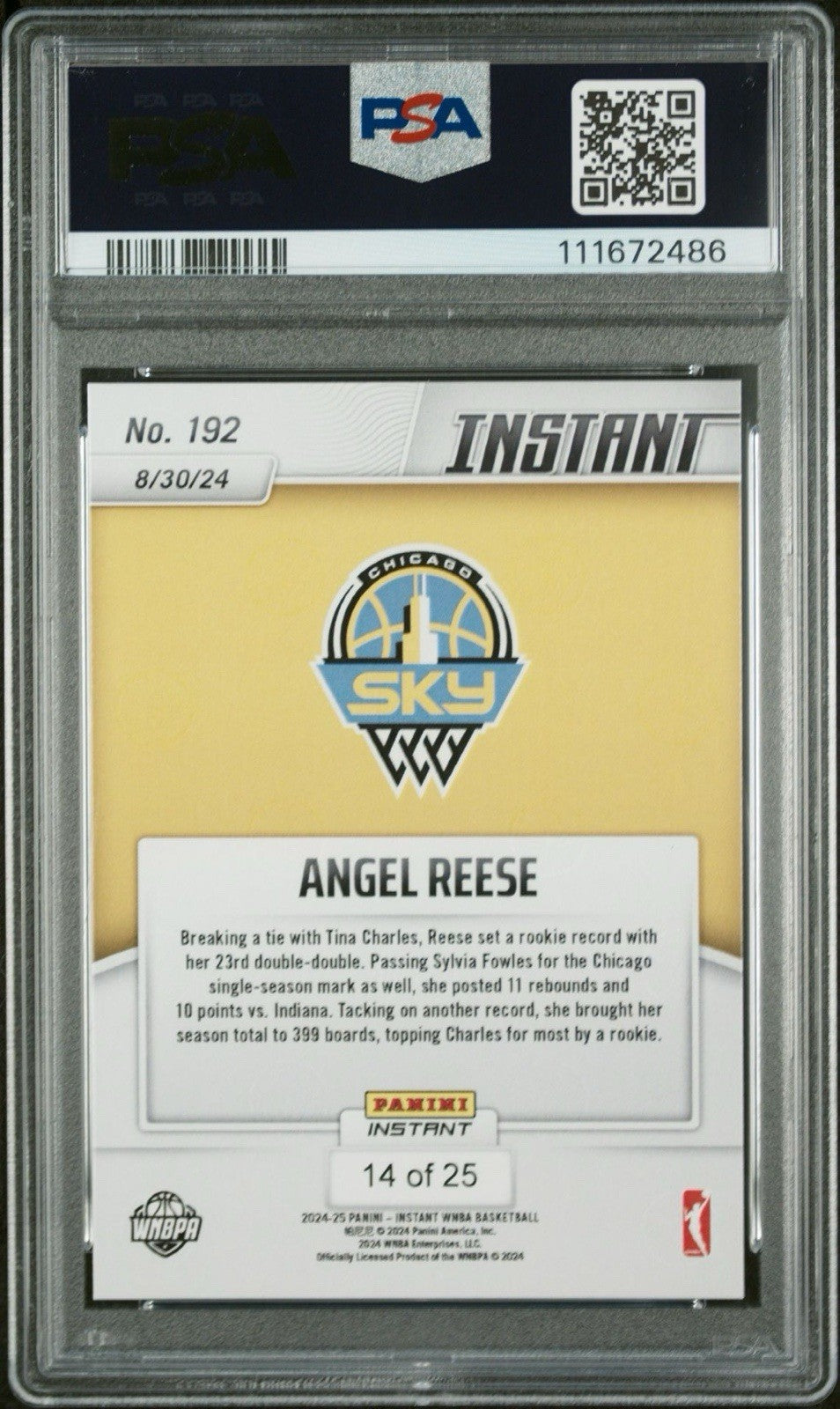 2024 Panini Instant WNBA #192 Angel Reese RC Jungle /25 Racks Up Records PSA 9