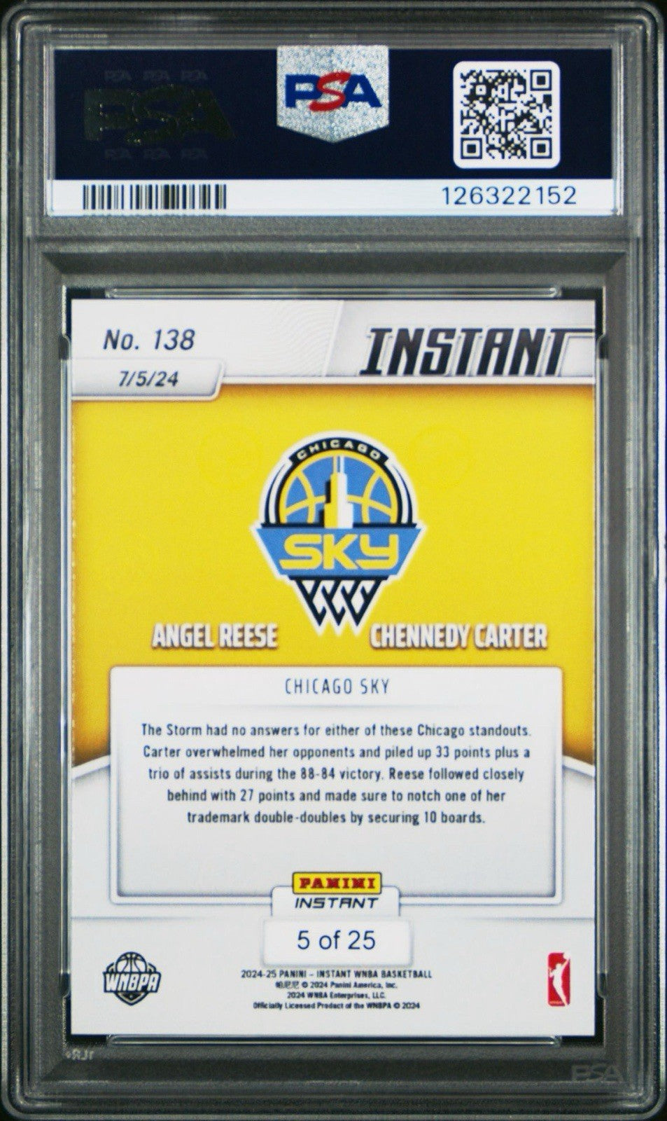 2024 Panini Instant WNBA #138 Angel Reese Chennedy Carter Jungle /25 PSA 10 Gem