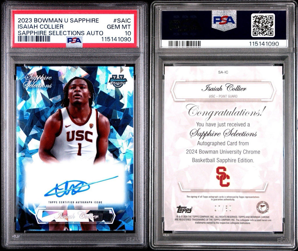 Isaiah Collier 2023 Bowman U Sapphire Selections Auto PSA 10 Gem Mint