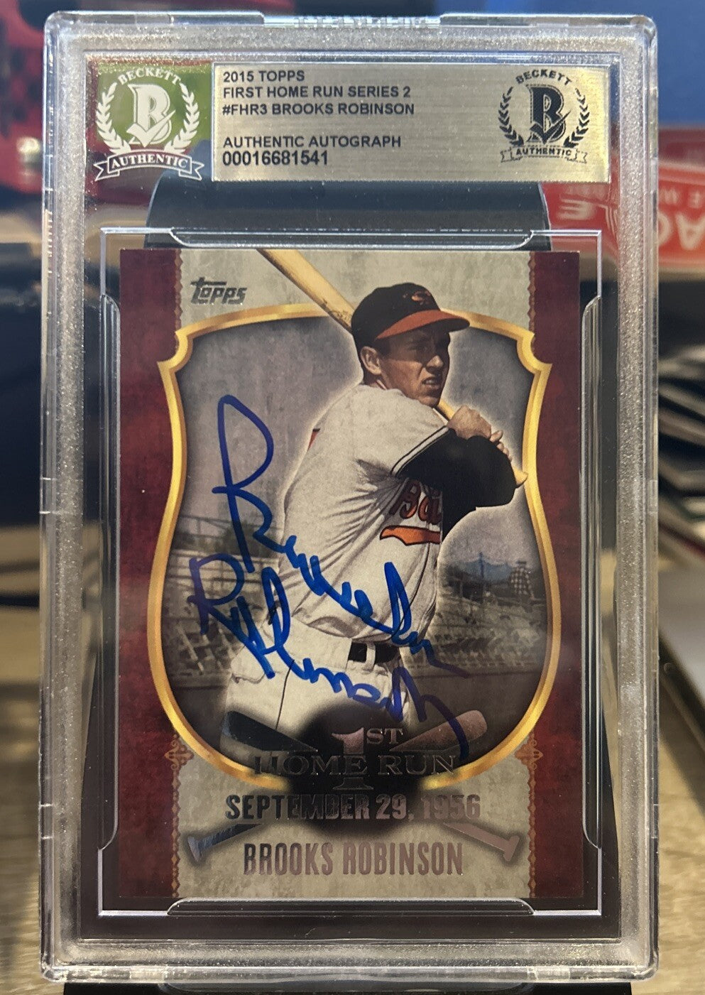 Signed Brooks Robinson 2015 Topps First Home Run Series 2 Beckett BAS Encased