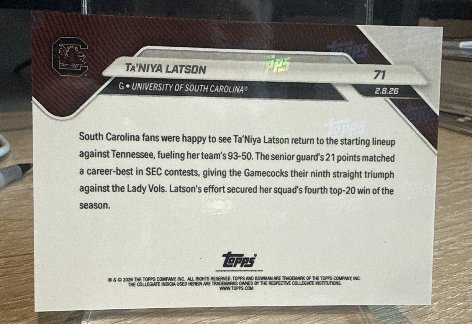Ta’Niya Latson  ~ 2025-26 Bowman U Now #71 - Black Foil #d /10