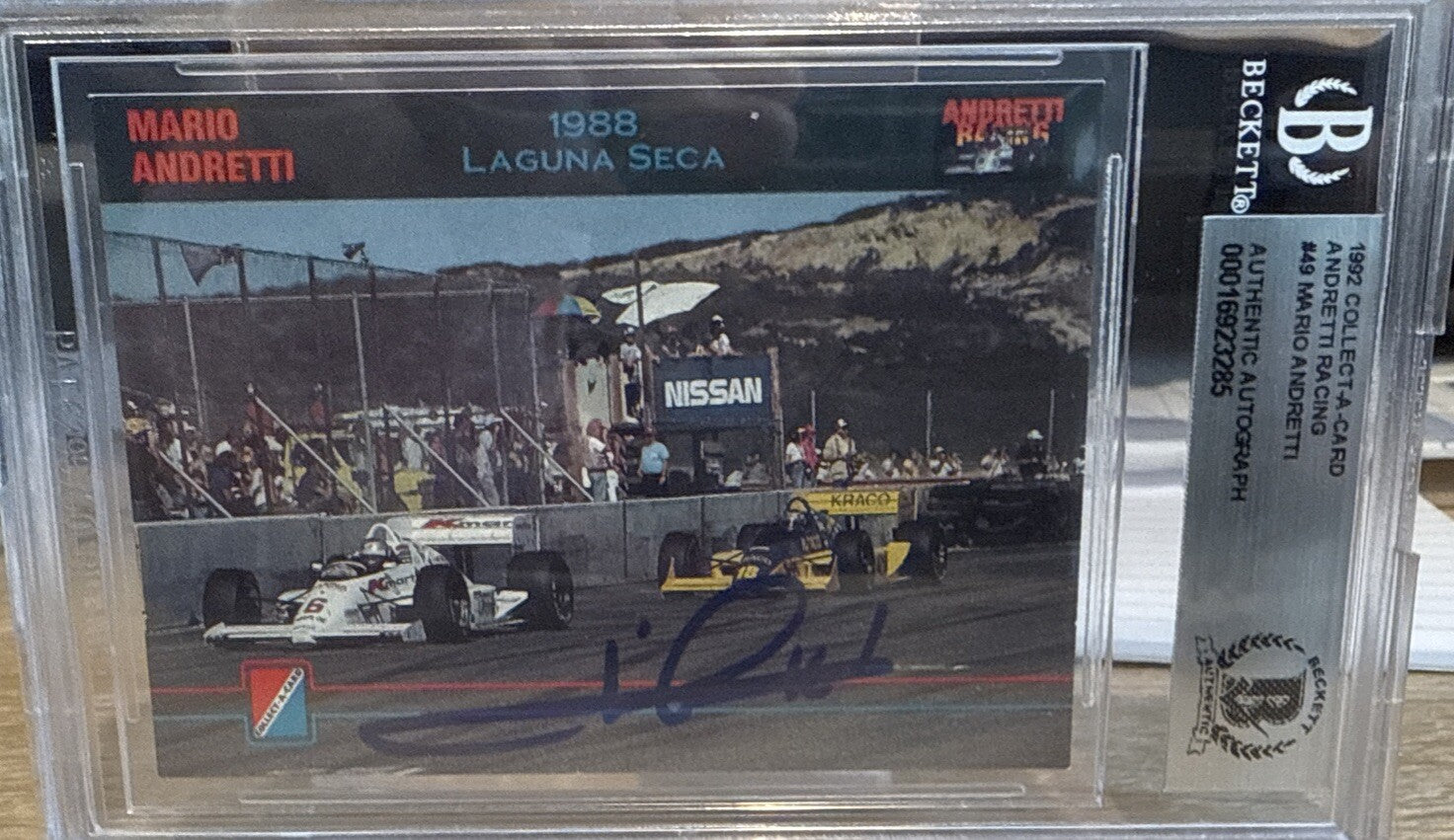 MARIO ANDRETTI Signed 1992 Collect A Card #49 Beckett BAS encased Indy Racing
