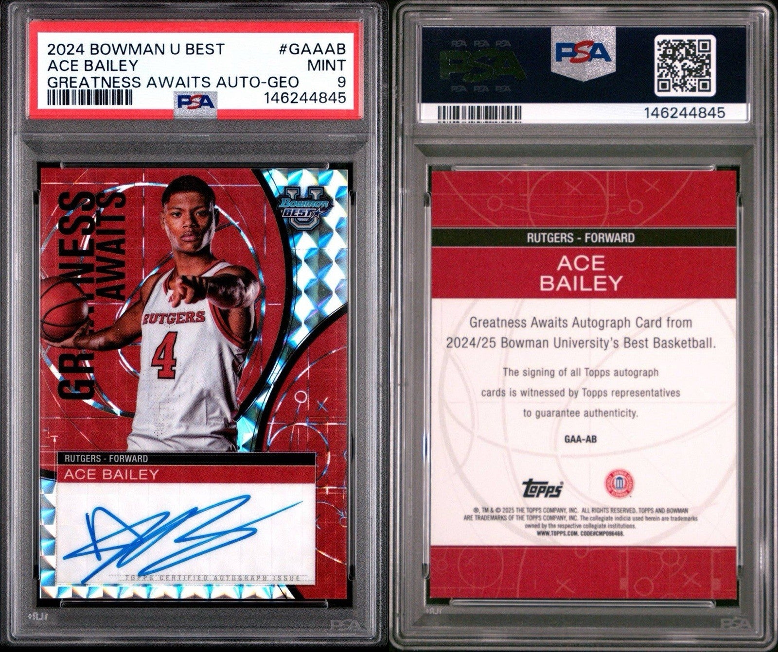 Ace Bailey 2024 Bowman U Best Greatness Awaits Geometric Auto PSA 9