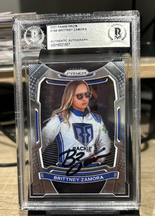 2021 Panini Prizm Brittney Zamora #18B Autograph Beckett BAS Encased NASCAR