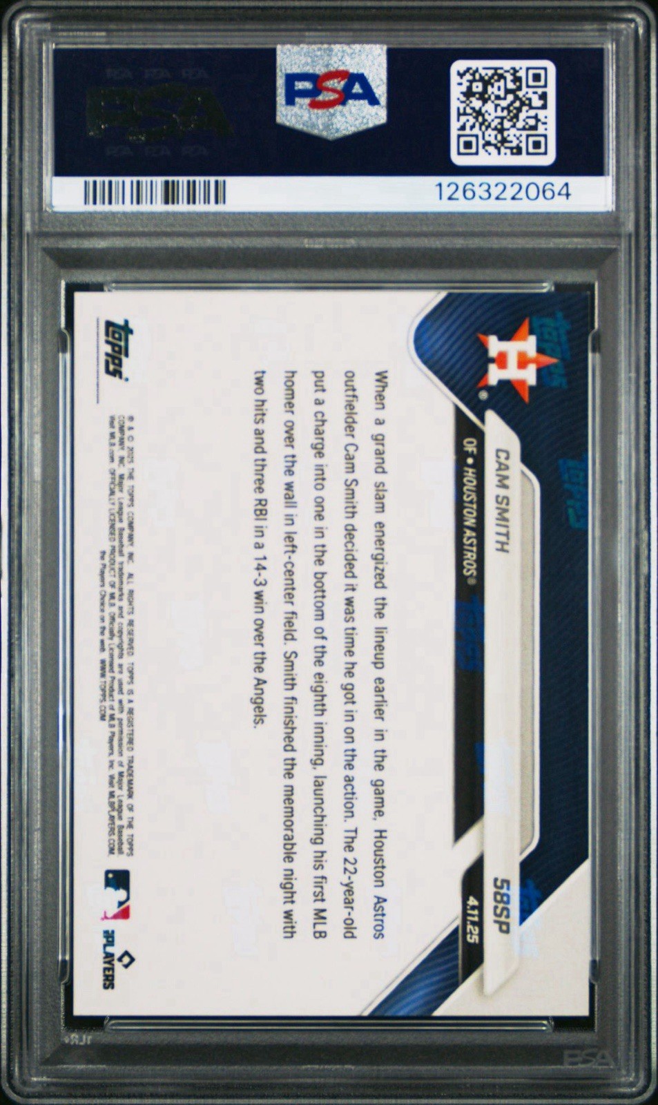 2025 Topps Now Cam Smith #58SP RC Rookie SP - PSA 9